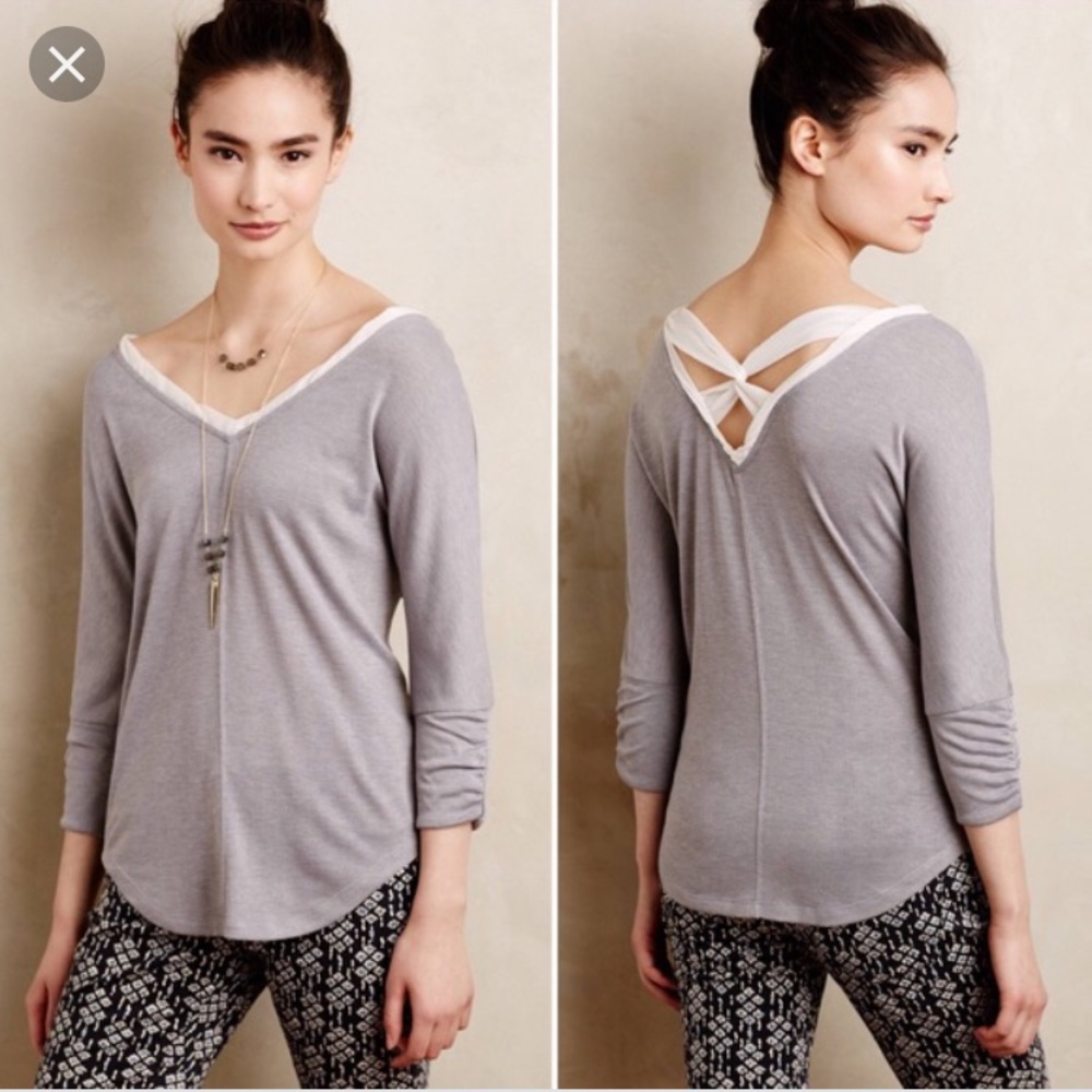 Anthropologie Deletta 3/4 Crisscross Back Top (SP)
